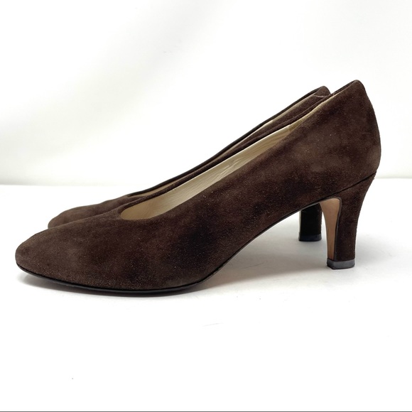 LARRY STUART vintage chocolate brown suede heels, made in Italy, size 7.5 - Picture 5 of 12